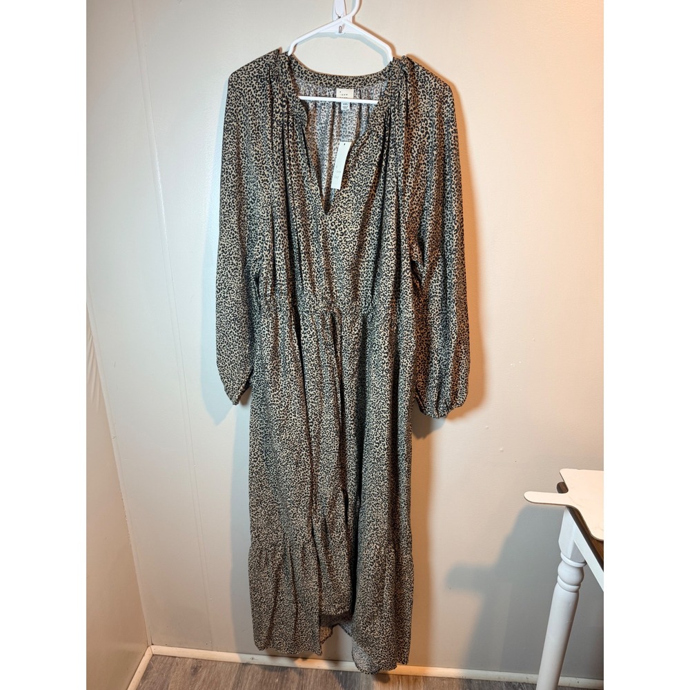 NWOT A new day Tan Leopard Print Maxi Dress - Picture 2 of 9